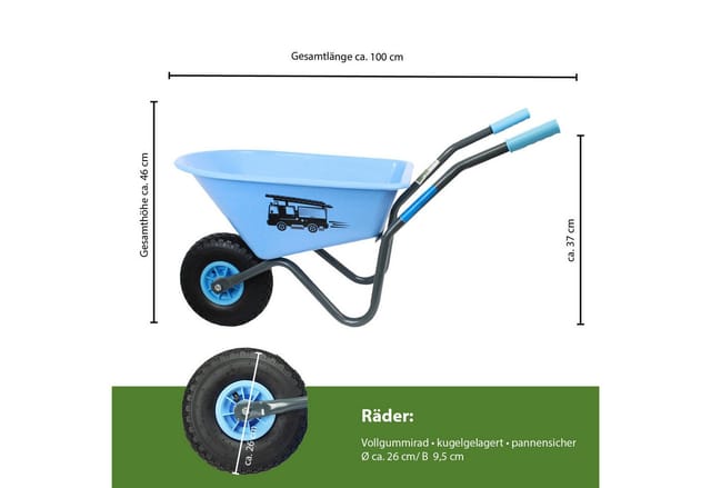 TRUTZHOLM Kinderschubkarre Traglast 40kg 20L Kunststoffwanne Feuerwehr Blau