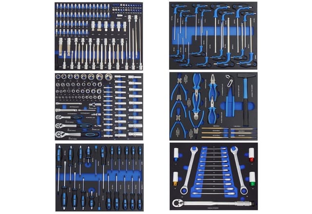 TRUTZHOLM 6x Werkstattwageneinlagen 520x400mm Bestückt mit 254 Teilen Blau