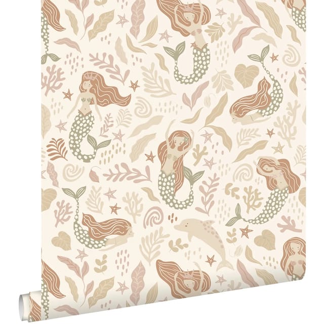 ESTAhome Tapete Meerjungfrauen Graugrün Beige und Terrakotta 50 x 900 cm