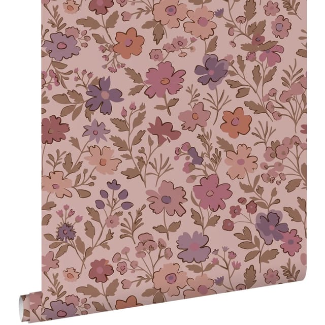 ESTAhome Tapete Blumen Dunkelviolett und Rosa 50 x 900 cm