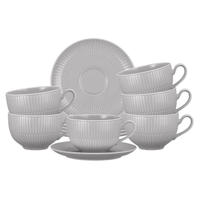 Seltmann Weiden Amina Milchkaffeetasse mit Untertasse 350 ml 6er Set Silbergrau