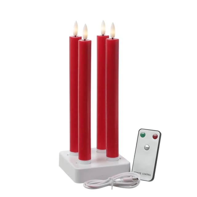 Marelida LED Stabkerzen LISA Tafelkerzen Dinnerkerzen Wiederaufladbar Rot 4er Set
