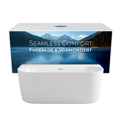 Calmwaters Vorwand-Badewanne Seamless Comfort 160x75cm Komplettset Schürze Vormontiert Fugenlos 02SL6221