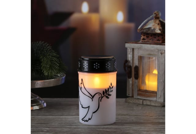 Marelida LED Grablicht Grabkerze Taube Friedhof Trauerlicht Gedenklicht 12cm Timer Weiß