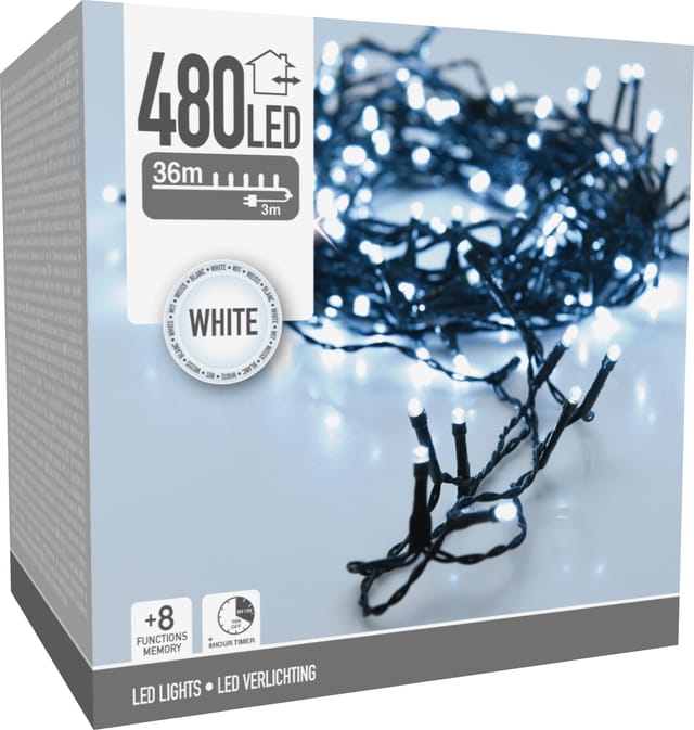 ECD Germany LED Cluster Lichterkette 36m 480LED Kaltweiß Timer 8 Modi