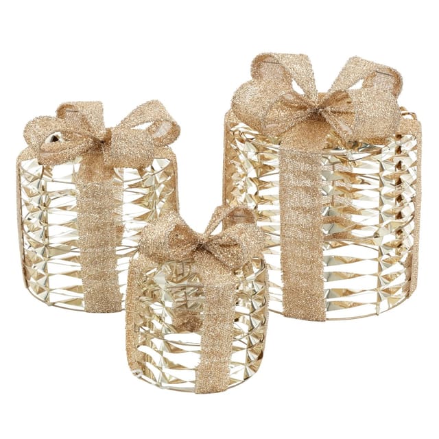 ECD Germany 3Er Set LED Geschenkboxen mit 135 Warmweißen LEDs Gold