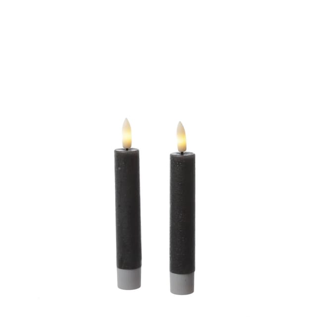 Marelida LED Stabkerzen Tafelkerzen Spitzkerzen Echtwachs Rustik Optik H 14cm Grau 2St