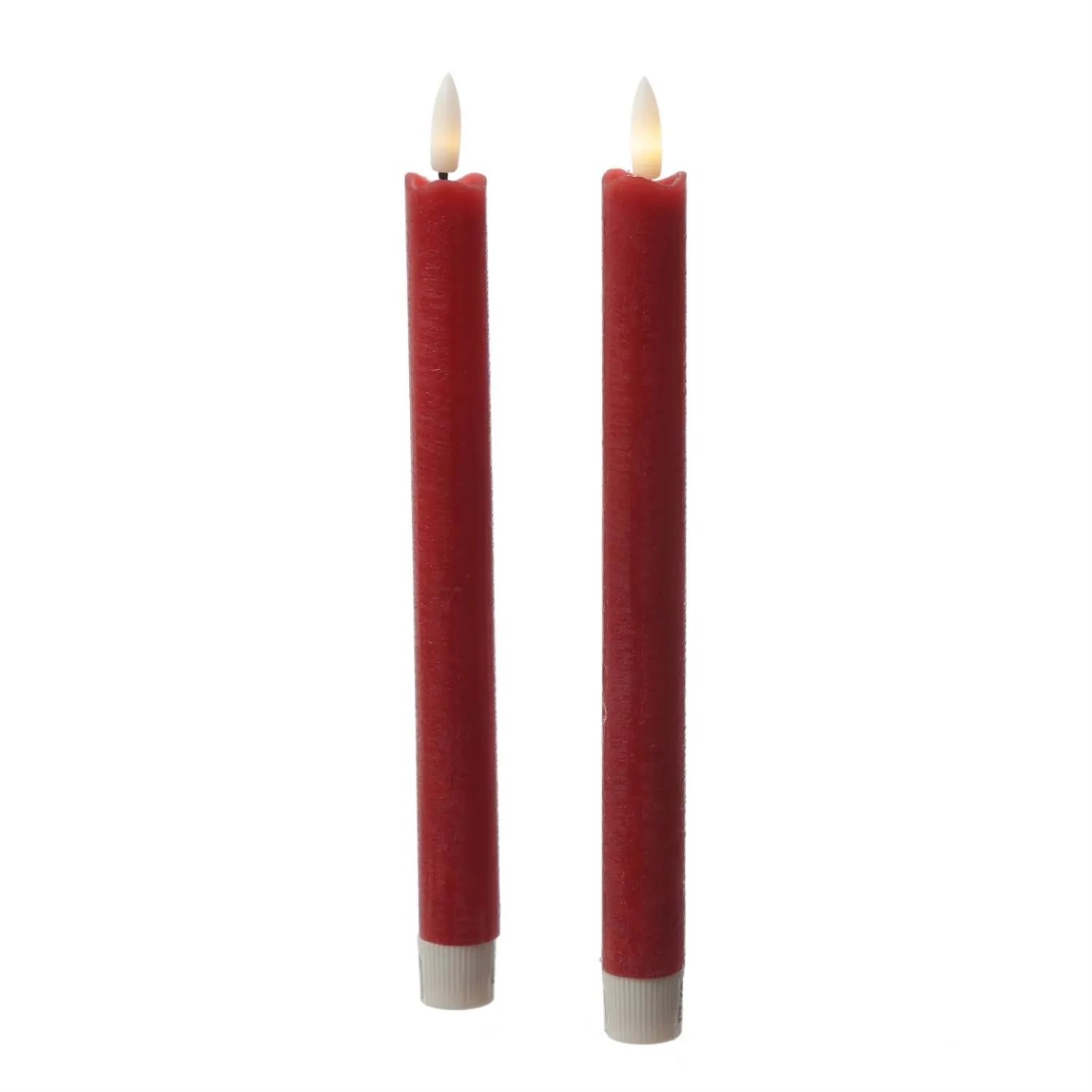 Marelida LED Stabkerzen Tafelkerzen Spitzkerzen Echtwachs Rustik Optik H 24,5cm Rot 2St