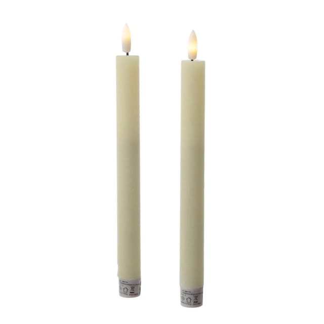 Marelida LED Stabkerzen Tafelkerzen Spitzkerzen Echtwachs Rustik Optik H 24cm Creme 2St