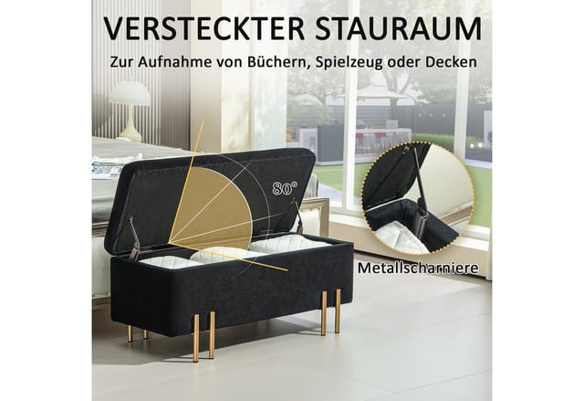 HOMCOM Sitzbank mit Stauraum Samt Holz Schwarz 100B x 40T x 42H cm