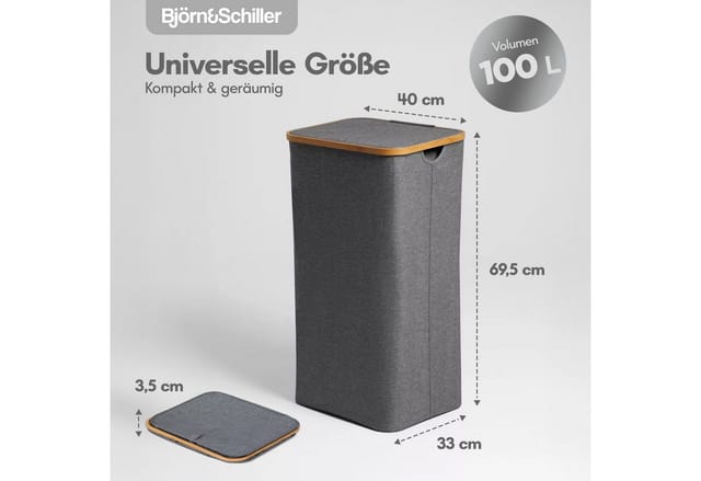 Björn&Schiller Wäschebox mit Deckel 100l Grau