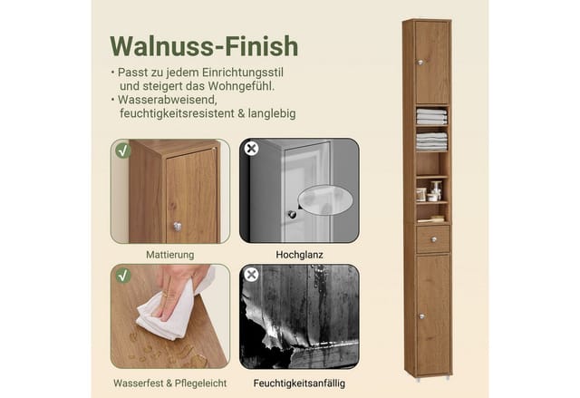 SoBuy Badezimmerschrank Hochschrank Badregal mit 6 Einlegeböden 20x180x20cm BZR34-II-PF