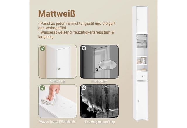 SoBuy Badezimmerschrank Hochschrank Badregal mit 6 Einlegeböden 20x180x20cm BZR34-II-W