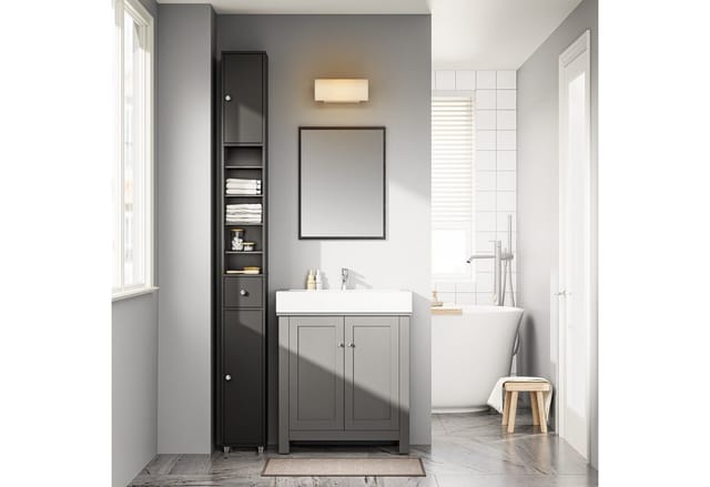 SoBuy Badezimmerschrank Hochschrank Badregal mit 6 Einlegeböden 20x180x20cm BZR34-II-SCH