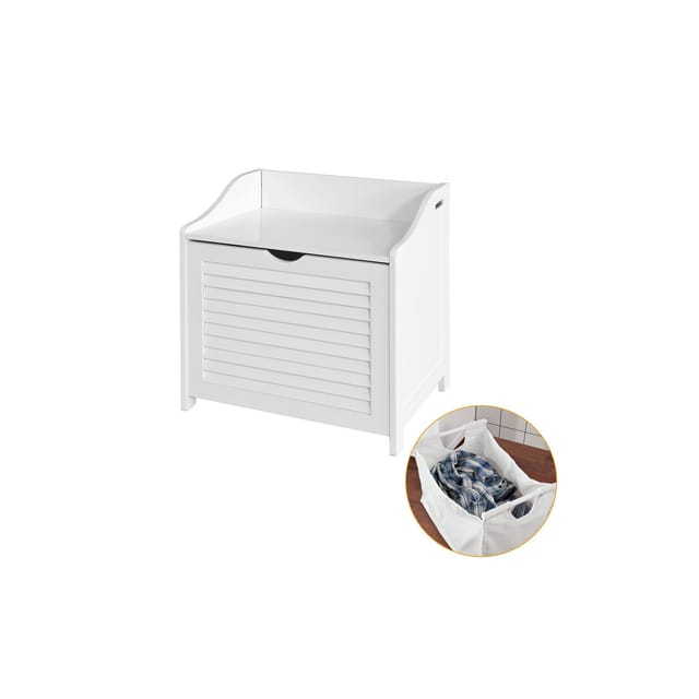 SoBuy Wäschetruhe mit Herausnehmbarem Wäschesack Wäschesammler Wäschekorb Weiß 50x53x35cm FSR40-W