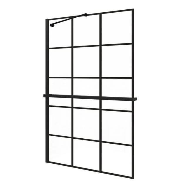 AICA 80x200cm 8mm NANO Glas Walk In Schwarz Duschwand mit Glasdekor Gitter mit Duschregal mit Ausziehbar Stabilisator F070B