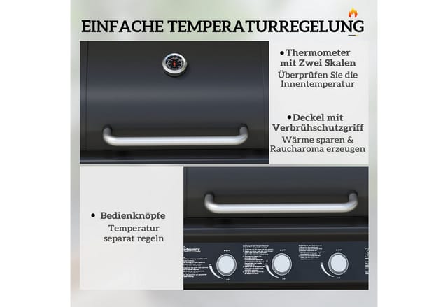 Outsunny Gasgrill Stahl Edelstahl Schwarz 118,5L x 56B x 110H cm