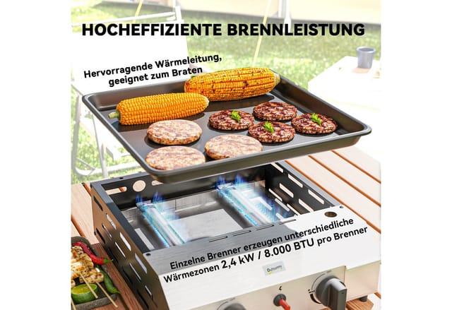 Outsunny Gasgrill Edelstahl Metall Silber+Schwarz 44L x 44,5B x 19H cm