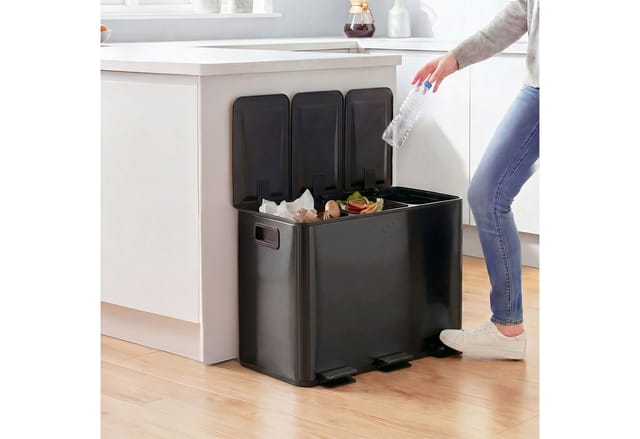 HOMCOM Mülleimer 3 x 15L Treteimer Kosmetikeimer Abfalleimer mit Deckel