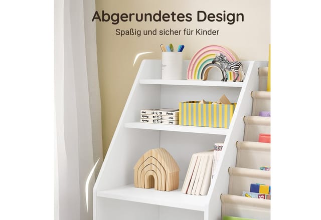 SoBuy Bücherregal Kinderregal mit Stofftaschen und 3 Regale Weiß 80x80x40cm KMB119-W