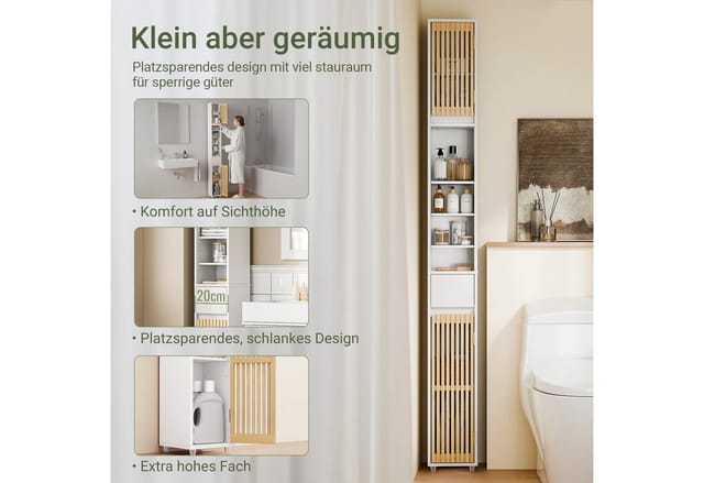 SoBuy Badezimmerschrank Hochschrank Badregal mit 6 Regalböden Nischenregal 20x180x20cm BZR34-BW