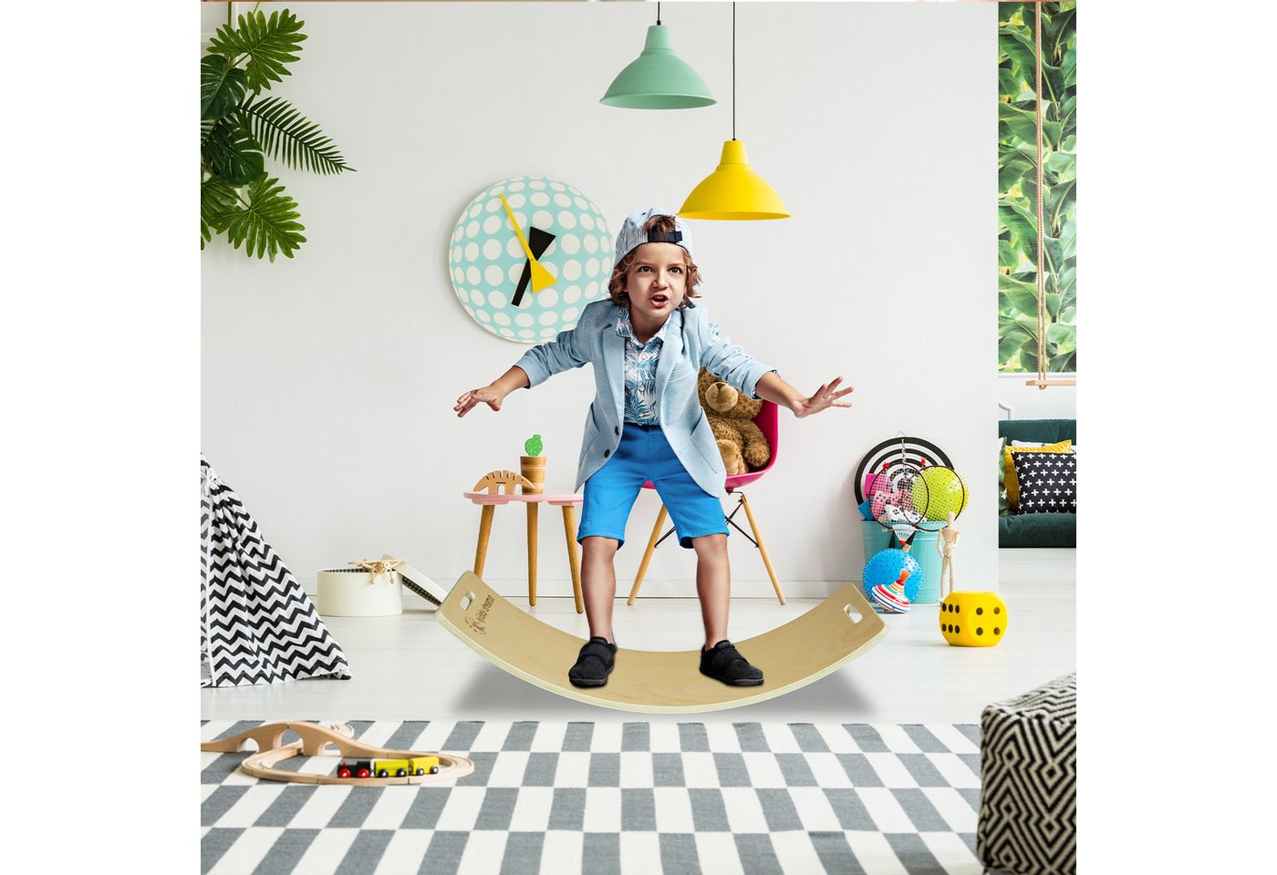 CCLIFE Holz Balance Board Wackelbrett Kinder Baby3 Jahre mit EVA Matte Montessori Spielzeug 85x30cm Holzfarbe Bild 2