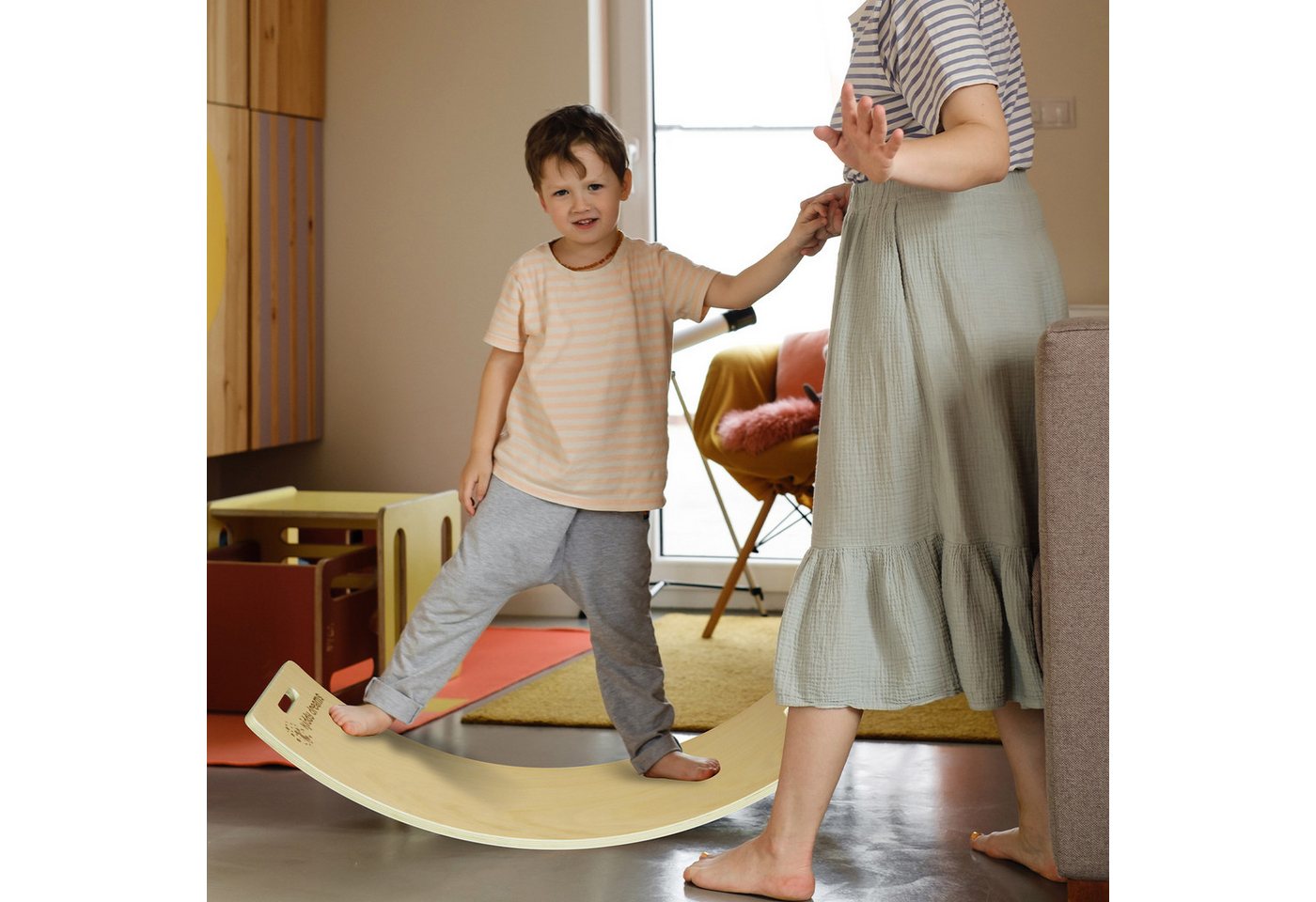 CCLIFE Holz Balance Board Wackelbrett Kinder Baby3 Jahre mit EVA Matte Montessori Spielzeug 85x30cm Holzfarbe Bild 4