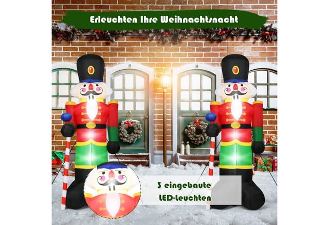 Costway Aufblasbarer Nussknacker-Soldat mit 3 Led-Leuchten 240CM