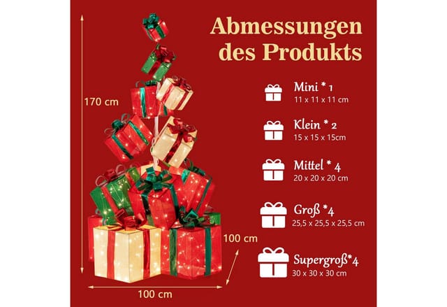 Costway Große Led Geschenkboxen 15 Gestapelte Dekoboxen 170 cm