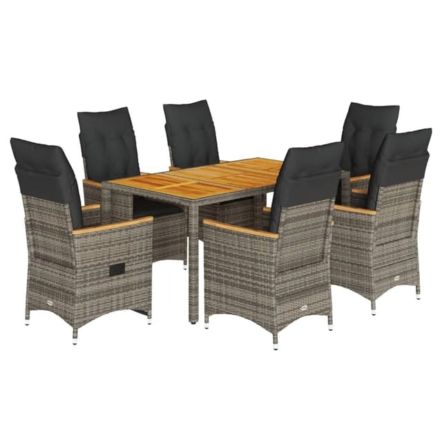 vidaXL 7-Tlg Garten-Essgruppe mit Kissen Grau Poly Rattan 3276848