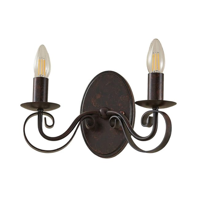 Lucande Wandleuchte Wandlampe Innen Caleb 9620532 Landhaus Vintage Rustikal in Braun aus Metall 2-flammig E14 Flurleuchte