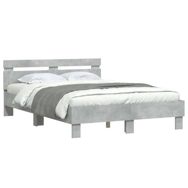 vidaXL Bettgestell mit Kopfteil LED-Beleuchtung Betongrau 120x190 cm 3207577