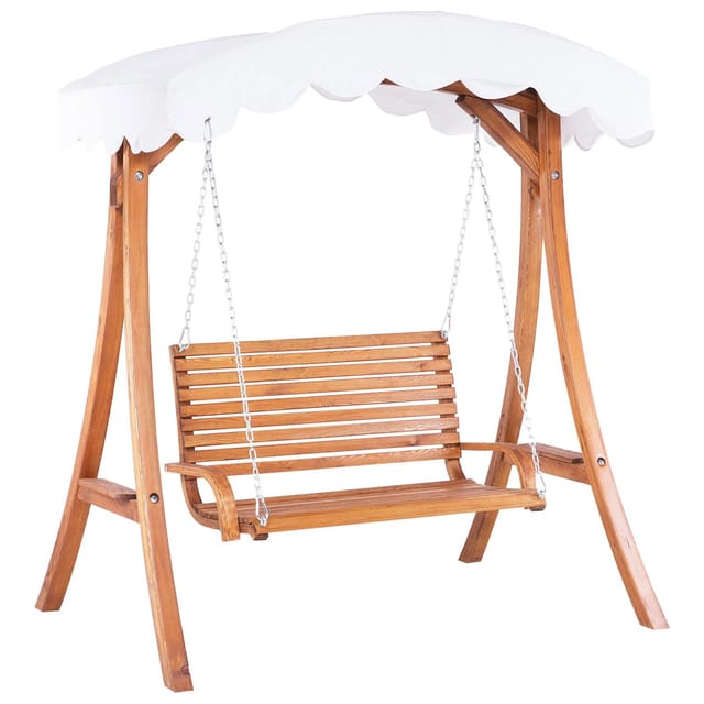 Beliani Gartenschaukel ANDRIA Dunkler Holzfarbton Beige 128x164x188