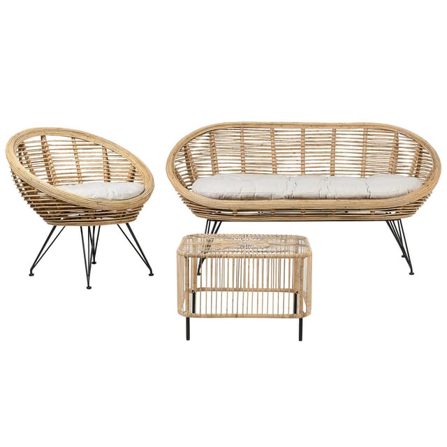 Beliani 2-Sitzer Rattansofa mit Stuhl und Tisch MARATEA/CESENATICO Hellbeige
