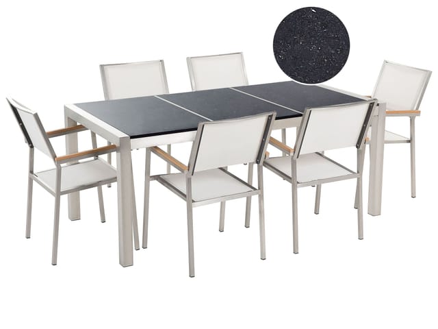 Beliani Gartentisch Set GROSSETO Poliert Schwarz Silber 90x180x87
