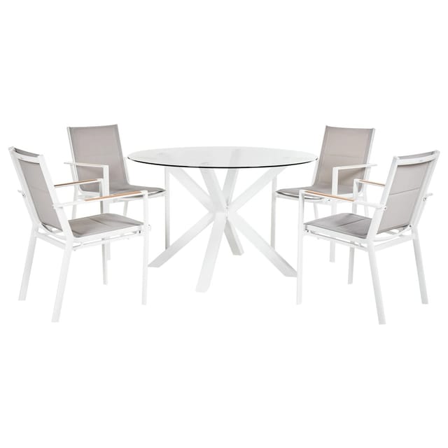 Beliani Gartentisch Set MALETTO/BUSSETO Weiss Grau Heller Holzfarbton Transparent