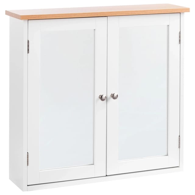 Beliani Bad-Spiegelschrank ALAMOS Weiss Heller Holzfarbton 17x65x60