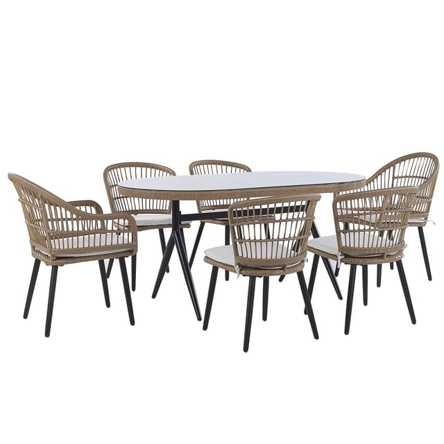 Beliani Gartentisch Set ALIANO II Naturfarben Beige Schwarz Beige 94x159x85