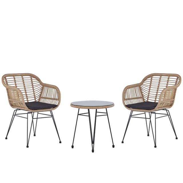 Beliani Bistro Set TROPEA II Naturfarben Beige Schwarz 52x54x80
