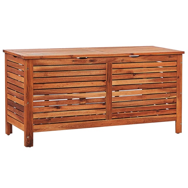 Beliani Truhe RIVIERA Dunkler Holzfarbton 48x130x64