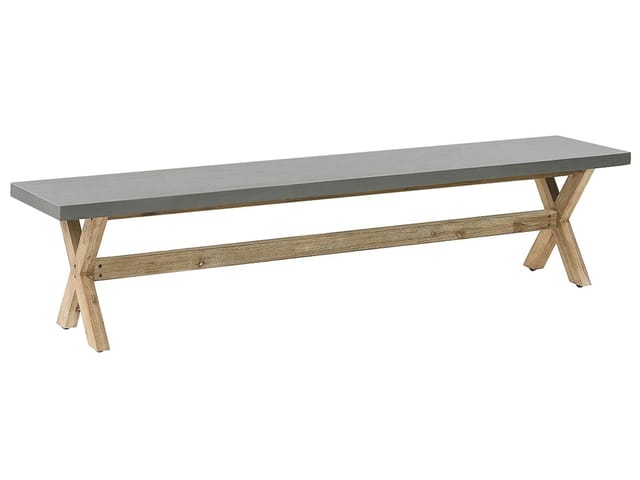Beliani Gartenbank OLBIA Grau Heller Holzfarbton 40x200x45
