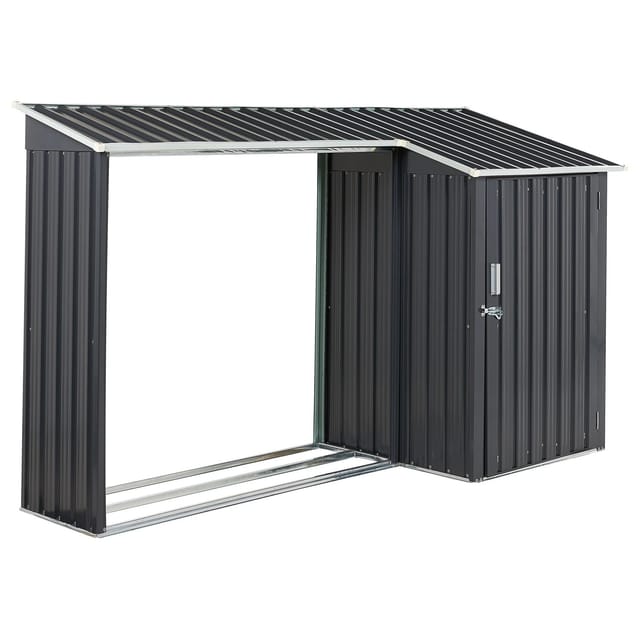 Beliani Gerätehaus mit Holzunterstand AOSTA Graphitgrau 105x270x158
