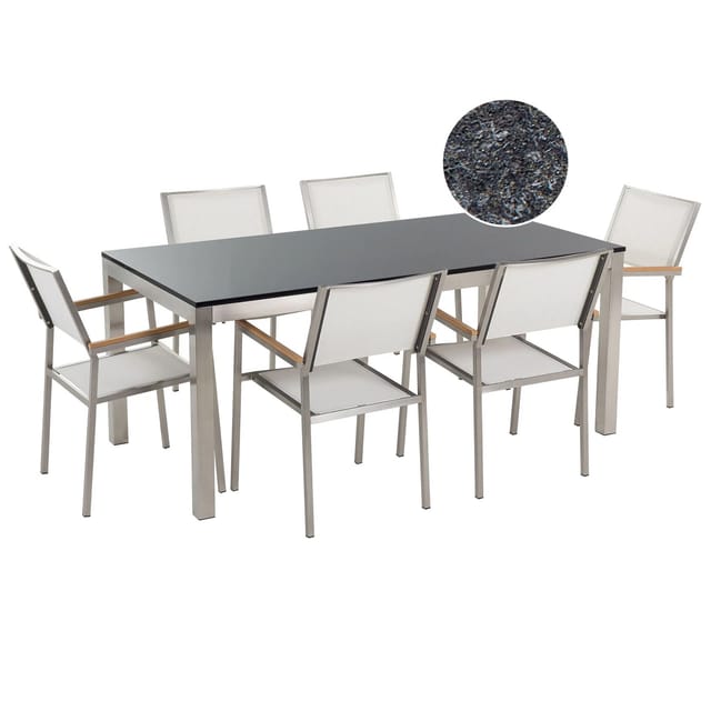 Beliani Gartentisch Set GROSSETO Gebürstet Grau Weiss 90x180x87