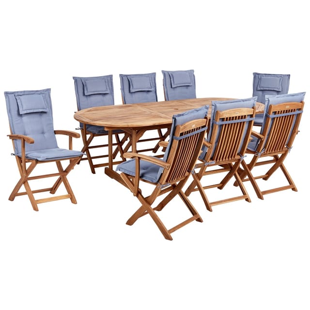 Beliani Gartentisch Set MAUI II Heller Holzfarbton Blau