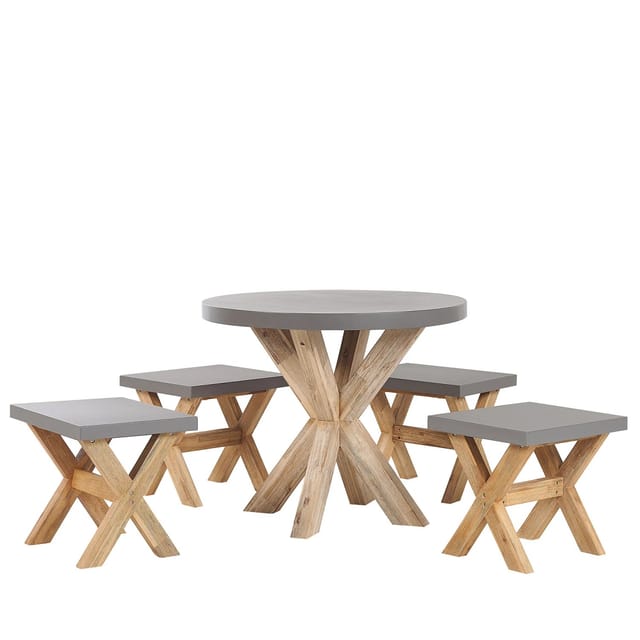 Beliani Gartentisch Set OLBIA Grau Heller Holzfarbton 90x90x76