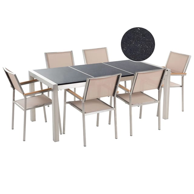 Beliani Gartentisch Set GROSSETO Schwarz Silber Beige 90x180x87
