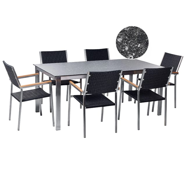 Beliani Gartentisch mit 6 Stühlen aus Rattan COSOLETO/GROSSETO Schwarz Silber