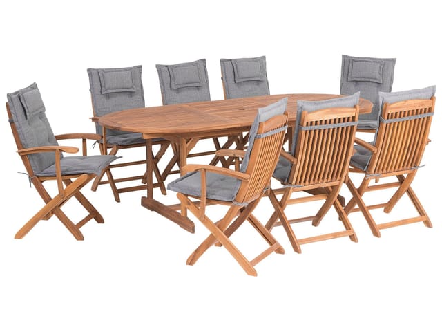 Beliani Gartentisch Set MAUI Heller Holzfarbton Grau 85x220x93