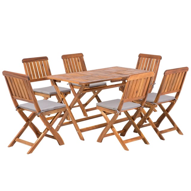 Beliani Gartentisch Set Dunkler Holzfarbton Grau 75x140x90