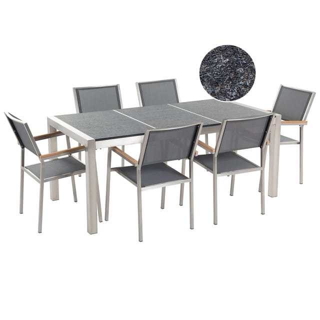 Beliani Gartentisch Set GROSSETO Graphitgrau Gebürstet 90x180x87